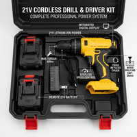 Perceuse sans fil 21V avec affichage numérique, moteur à balais, perceuse pistolet, couple de 40 Nm, 1800 tr/min, mandrin de 10 mm, perçage du bois jusqu'à 36 mm