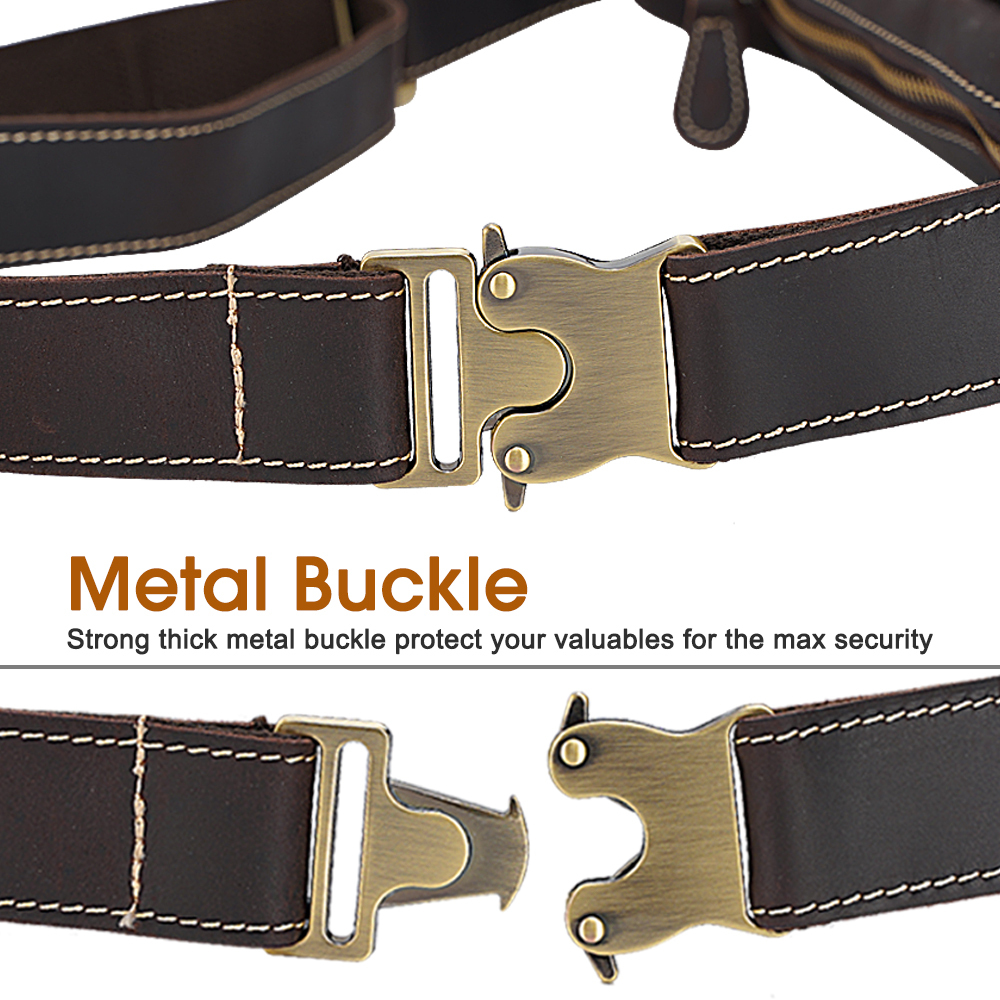 TIDING Vintage Brown Crazy Horse Leather Waist Bag – Large Capacity Cowhide Fanny Pack - View 3