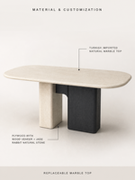 Table à manger architecturale à deux colonnes avec plateau en marbre turc et base en pierre de jade Rabbit |   Meubles de luxe sur mesure tout-en-un
