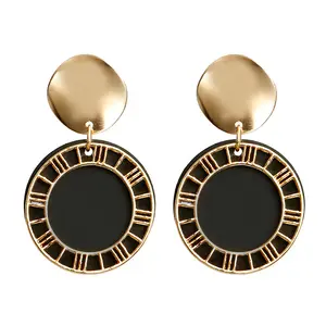 European and American retro fashion new Roman numeral earrings creative sequins hollow disc candy color stud earrings for women