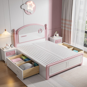 Letto per Bambini in Legno Massello, Letto Principessa per Camera <span class=keywords><strong>da</strong></span> Ragazza, Letto Grande per Studentesse, Arredamento di Lusso Leggero - Product Image 2