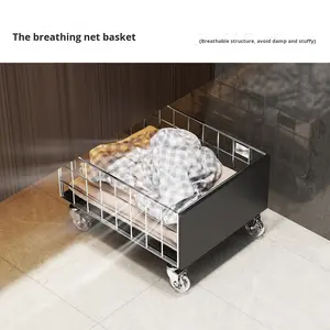 घरेलू कपड़े की टोकरी और पहियों के साथ फर्श पर खड़े बाथरूम कैबिनेट - Product Image 3