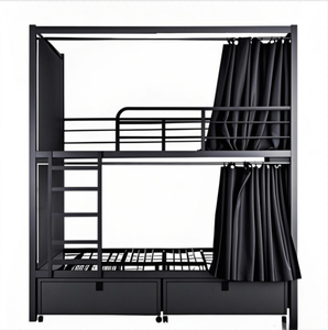 Litera moderna de metal negro con cortinas de privacidad, cajones de almacenamiento para espacios pequeños, <span class=keywords><strong>cama</strong></span> de dos pisos que ahorra espacio con <span class=keywords><strong>ruedas</strong></span> - Product Image 1