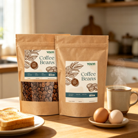 Sachet personnalisé imprimé anti-odeur en papier kraft, doypack pour grains de café et aliments pour animaux de compagnie avec fenêtre, encoche de déchirement et fermeture éclair réutilisable