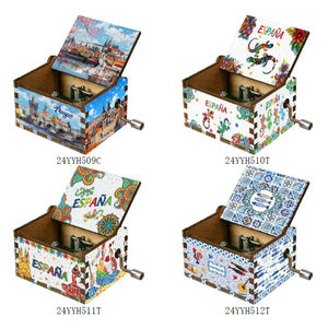 Boîte à musique miniature en bois personnalisée, gravée au laser, colorée, à manivelle, souvenir touristique, vente en gros - Product Image 1