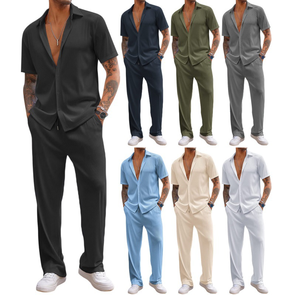 Conjunto de <span class=keywords><strong>2</strong></span> Piezas para Hombre, Camisa Casual de Manga Corta con Botones, Pantalones Holgados de Playa para Verano - Product Image 4