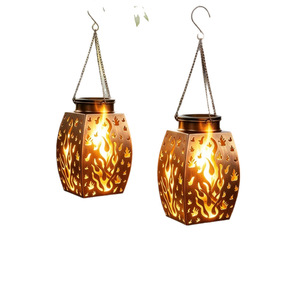 Lámpara Solar de Jardín de Cobre, Farol Colgante para Exteriores, Decoración de Patio, Lámpara de Pared con Patrón de Llama - Product Image 5