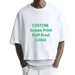 Оптовая продажа, Мужская укороченная футболка на заказ с открытыми плечами, плотная 100% хлопковая негабаритная укороченная Мужская футболка большого размера