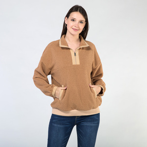 Personnalisé Unisexe <span class=keywords><strong>Hiver</strong></span> Sherpa Polaire Quart Demi 1/4 3/4 Zip Veste <span class=keywords><strong>Pull</strong></span> Sweat pour Femmes - Product Image 2