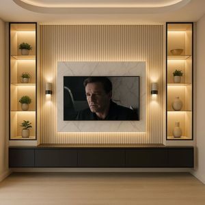Mobili per <span class=keywords><strong>Soggiorno</strong></span>: Mobile TV Moderno di Lusso con Caminetto Integrato a Parete in Legno - Product Image 1