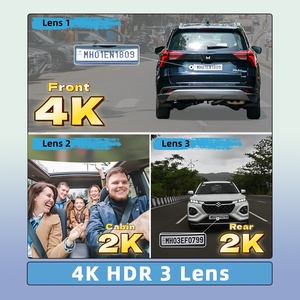 Cámara 4K con Pantalla de 3 Pulgadas, Triple Lente 4K+2K+2K, Visión Nocturna, Lente de 6 Cristales, WiFi, Sensor G, 140 °   Monitor de Estacionamiento con Visión de 24 <span class=keywords><strong>Horas</strong></span> para Cámara de <span class=keywords><strong>Coche</strong></span> - Product Image 2