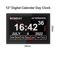 Pros Digital Hari Kalender Jam Obat Jam Alarm 12 "Tampilan Layar Non-penyingkapan Bulan Jam Dementia Remote Control