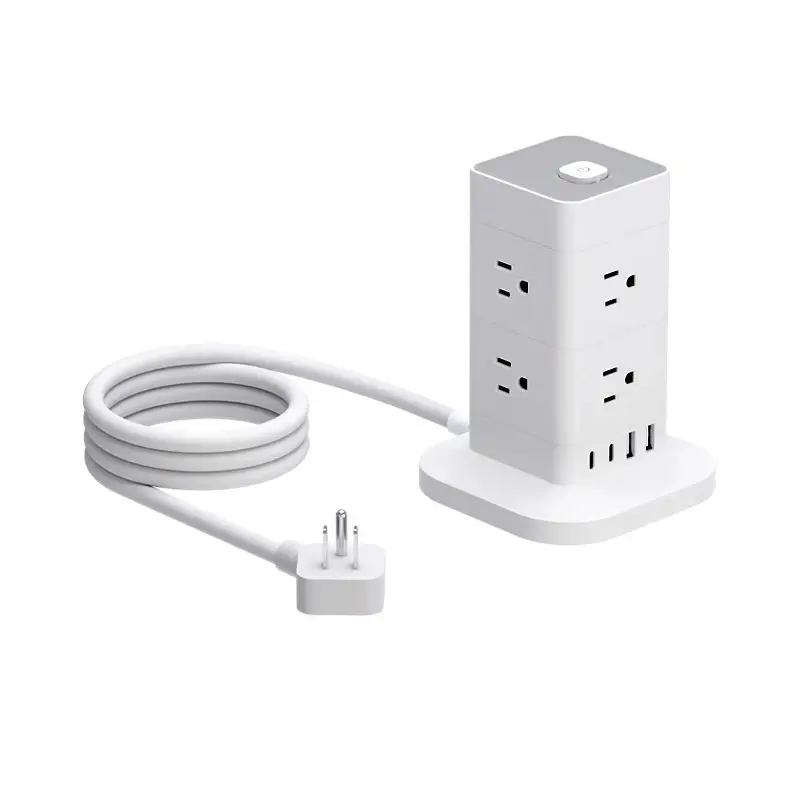 Rts mô hình Canada chúng tôi tiêu chuẩn cắm Power Strip Vertical Shape 8 cửa hàng 2a2c USB màu trắng 3m Chiều dài cáp