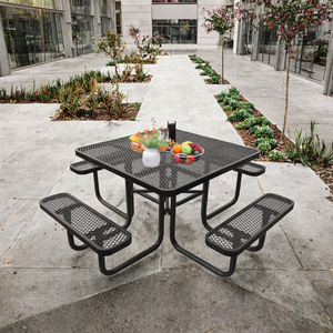 Mesa de Comedor Comercial de Malla de Acero para Picnic con Bancos Integrados, Impermeable, Anticorrosión, Resistente a los Rayos UV, para Exteriores - Set de Patio para Parques Públicos - Product Image 3