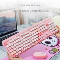Teclado Ergonómico Inalámbrico MOFII 2.4G de 104 Teclas con Ratón Rosa de Dibujos Animados, Teclas de Función Multimedia para Oficina en Casa - En Existencia