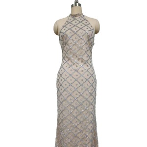 Vestido Largo de Noche con Cuello Halter y Cuentas para Mujer - Vestidos de Noche con Lentejuelas y Espalda Descubierta - Product Image 2