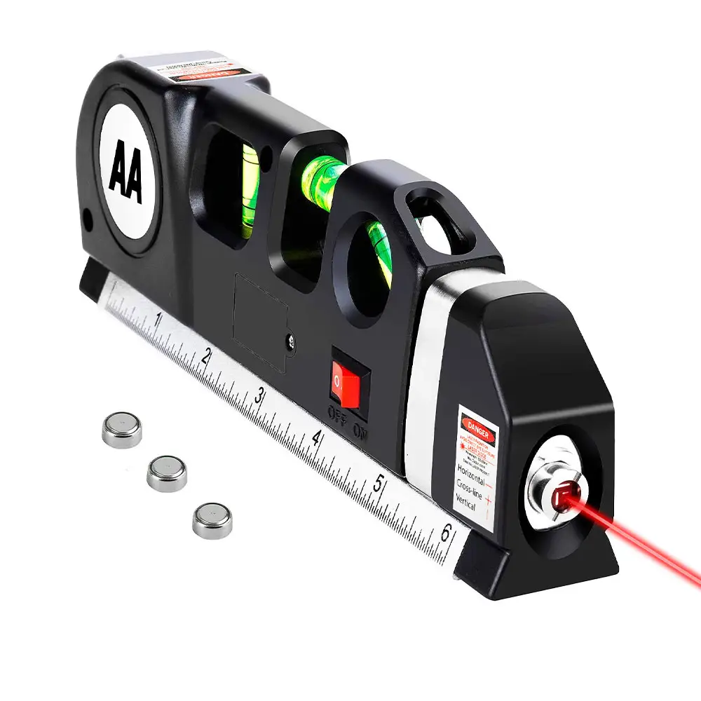 4 en 1 niveau de ligne infrarouge Règle de mesure croisée Nivellement 650NM Longueur d'onde laser 8 pieds Ruban à mesurer Niveau de ligne à bulle Laser