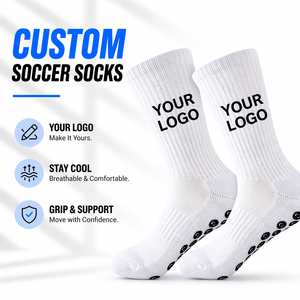Chaussettes de football antidérapantes à rayures contrastées personnalisées pour hommes, avec grip, pour l'entraînement sportif et les matchs, faible MOQ - Product Image 1