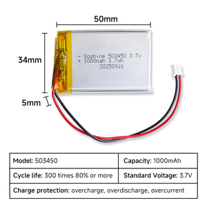 Soshine 503450 <span class=keywords><strong>3.7V</strong></span> 1000mAh pin <span class=keywords><strong>lithium</strong></span> polymer - Product Image 5