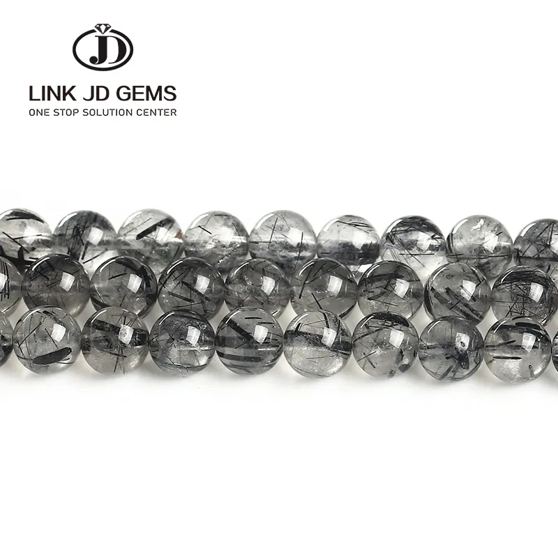 JD Großhandel 4 6 8 10 12mm Pick Size Facettiertes schwarzes Haar Quarz Matt Charmante Rutil Quarz Loose Spacer Perlen für Schmuck