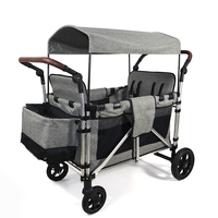 Nouveau chariot de jardin pour enfants à 4 places, chariot pliable pour bébé avec auvent et plateau à goûter