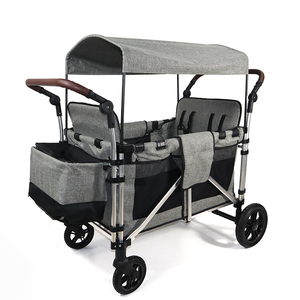 新型4人乗り子供用トロリーガーデンカート折りたたみ式ベビーカーワゴン（キャノピーとスナックトレイ付き） - Product Image 3