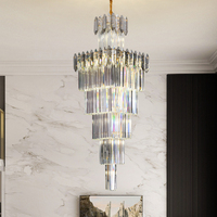 Lustre rectangulaire de luxe à plusieurs niveaux avec pendentifs en cristal, idéal pour les salles de vente, les centres commerciaux, les halls d'hôtels