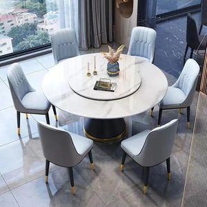 Grande table de salle à manger en marbre rustique de style européen peu encombrant Ensembles de dinettes rondes Table à manger transformable - Product Image 6