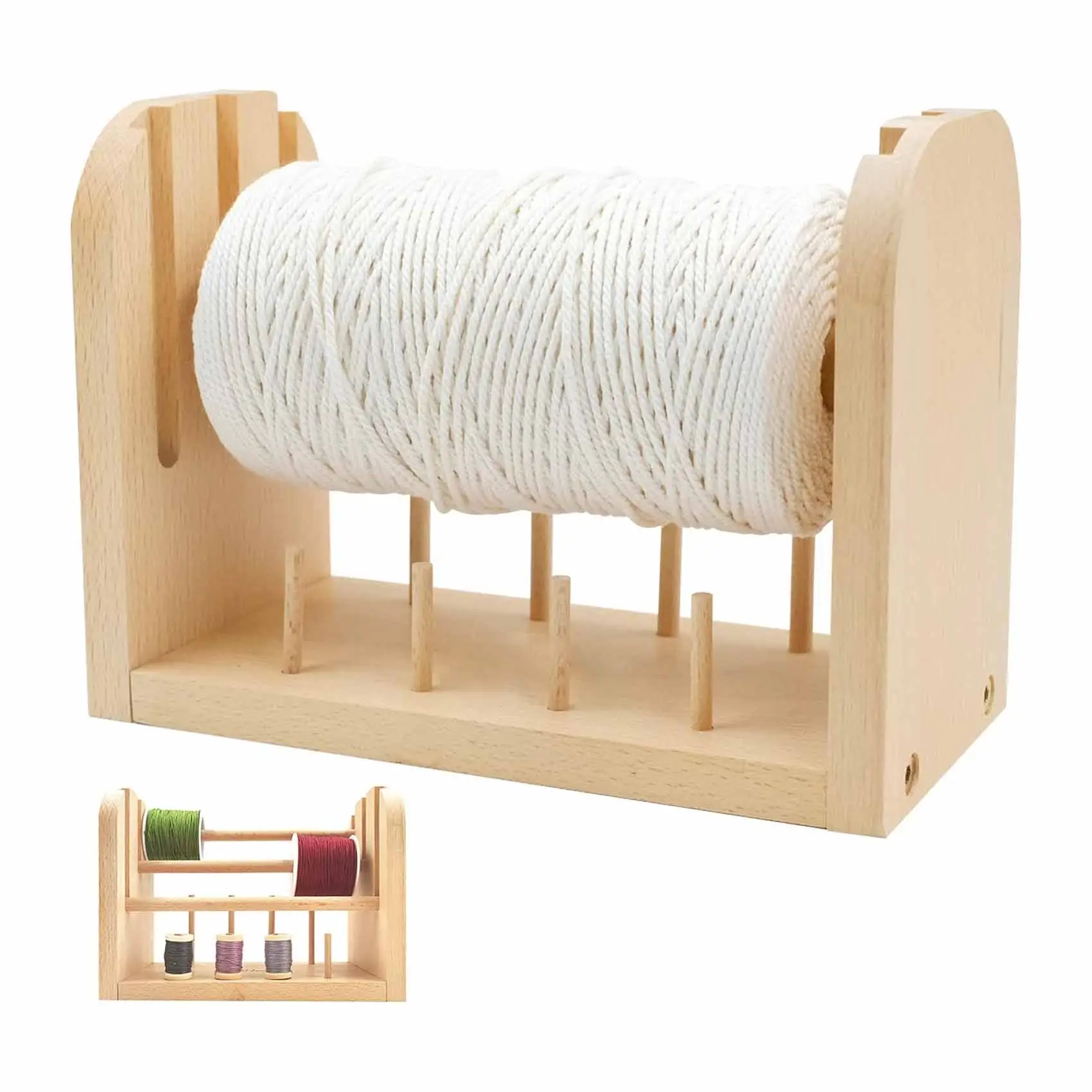 Multifunctionele Beukendraadrek Organizer Houten Spoelen Houder Met 3-draads Spoel Voor Macrame Weefkoord