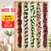 Décoration de fond de scène de mariage intérieur en rotin rose avec feuilles vertes, en plastique, pour plafond, commerce transfrontalier