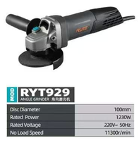 Meuleuse d'angle électrique professionnelle RUTE 100 mm 1230 W avec moteur à balais, interrupteur à gâchette, pour bricolage et usage industriel, pour meulage et découpe