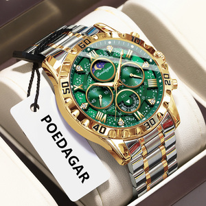 Montre de luxe pour homme Poedagar 973, cadran étoilé, chiffres romains sertis de diamants, chronographe, phases de lune, bracelet <span class=keywords><strong>en</strong></span> acier, étanche, vente <span class=keywords><strong>en</strong></span> gros d'usine - Product Image 1