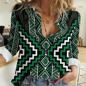 Camicia Casual da donna Vintage in poliestere Vintage con stampa floreale in giada con <span class=keywords><strong>motivi</strong></span> Niho Taniwha e Puhoro - Product Image 1