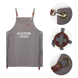 Delantal de trabajo de camarero con logotipo personalizado de algodón para cocinar, barbacoa, cocina, tela vaquera, estampado bordado, té de la leche, flores, cafetería, camarero - Product Image 3