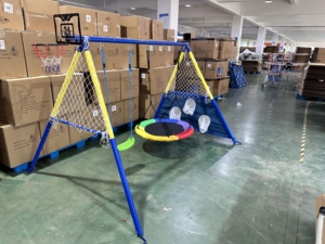 OUtdoor Garden Multifunction Kids <strong>Swing</strong> Set <strong>for</strong> Backyard Outdoor Metal <strong>Swing</strong> Play Set <strong>a</strong> <strong>Frame</strong> Stand with Basketball Hoop 4-in-1 - Product Image 6