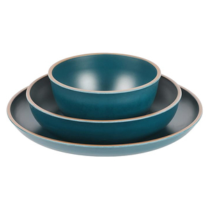 Bán buôn Nordic màu xanh đậm tấm & bát đặt tùy chỉnh nhà hàng sang trọng melamine đồ ăn món ăn loạt vàng rim bên - Product Image 2