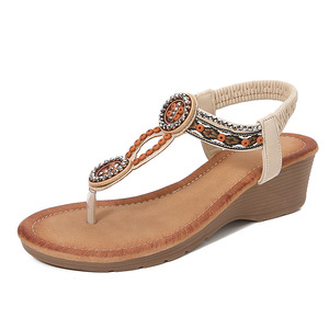 Sandales bohèmes à la mode avec strass, version coréenne, talon compensé à semelle épaisse, chaussures pour femmes - Product Image 1