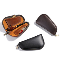 Pochette à pipe en cuir véritable Crazy Horse, fermeture éclair, légère, durable, portable, pour le transport et le rangement du tabac et du briquet, faite à la main