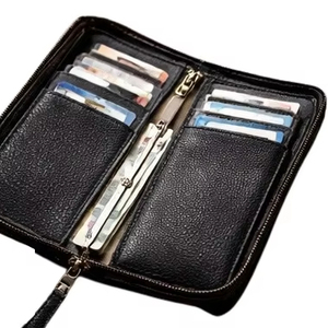 Black Leather Zip Around <b>Wallet</b> Large Capacity <b>Card</b> <b>Holder</b> Organizer Clutch Secure Travel <b>Wallet</b> Durable Style - Product Image 1