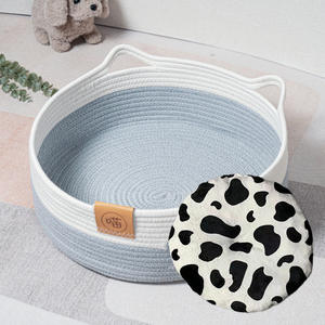 Weiches, warmes, gewebtes Katzen bett Bequemer Schlaf korb für Katzen und Welpen kätzchen Four Seasons Pet <span class=keywords><strong>Bed</strong></span> mit Baumwoll seil kissen - Product Image 4