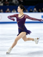 Robe de patinage artistique asymétrique à découpes, manches longues, dos en maille, ornée de strass, pour filles et femmes, couleur violet foncé