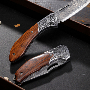 Cuchillo Plegable de Acero de Damasco para Defensa Personal, Portátil, con Mango de Madera, Cuchillo de Camping, DIY OEM, Gran Venta - Product Image 5