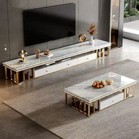 Nouvelle table basse en acier inoxydable doré avec tiroir Table centrale en marbre au design moderne pour la maison