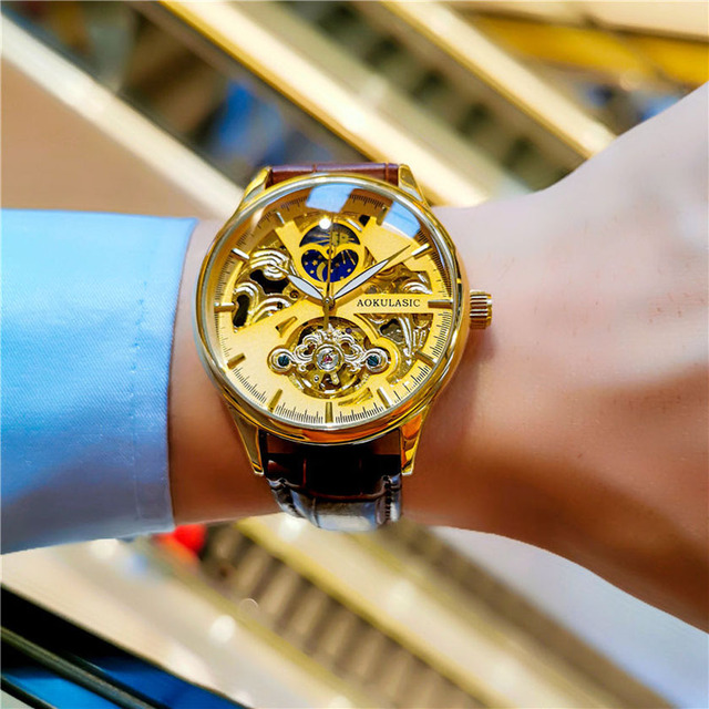 AOKULASIC Automatic Mechanical Watch Men's Top Luxury Brand 40mm Casual Leather Waterproof Clock Luxury Mechanical Watch