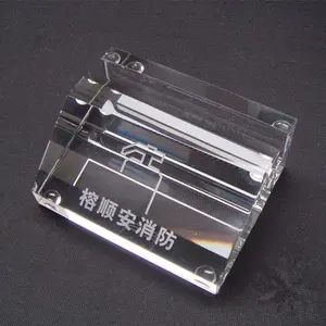 Soporte de tarjeta grabado OEM, soporte de tarjeta de visita de cristal cuadrado de escritorio de vidrio