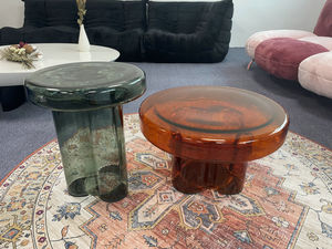 Juego de Mesa de Centro y Mesa Auxiliar de Estilo Moderno Disen, con Tapa Redonda de Vidrio Transparente y Base Tipo Hongo - Product Image 5