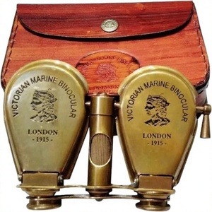 Jumelles victoriennes en laiton avec étui en cuir véritable, lunettes de champ vintage, instrument optique de style antique, vente en gros OEM - Product Image 1