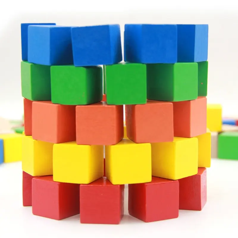 Custom Kleurrijke Massief Houten Kubus Blokken Kinderen Educatief Speelgoed Vroeg Leren Assemblage Blok Montessori Speelgoed Voor Kinderen