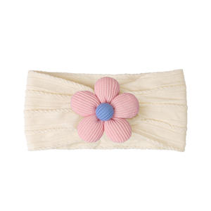 Bando bunga Khaki untuk bayi perempuan, aksesoris rambut lembut warna krem merah muda nilon, ikat kepala bunga untuk balita baru lahir balita - Product Image 2