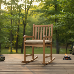 Fauteuil à bascule Nature's Way, beige moyen, bois massif, chaise de jardin traditionnelle, mobilier d'extérieur - Product Image 2